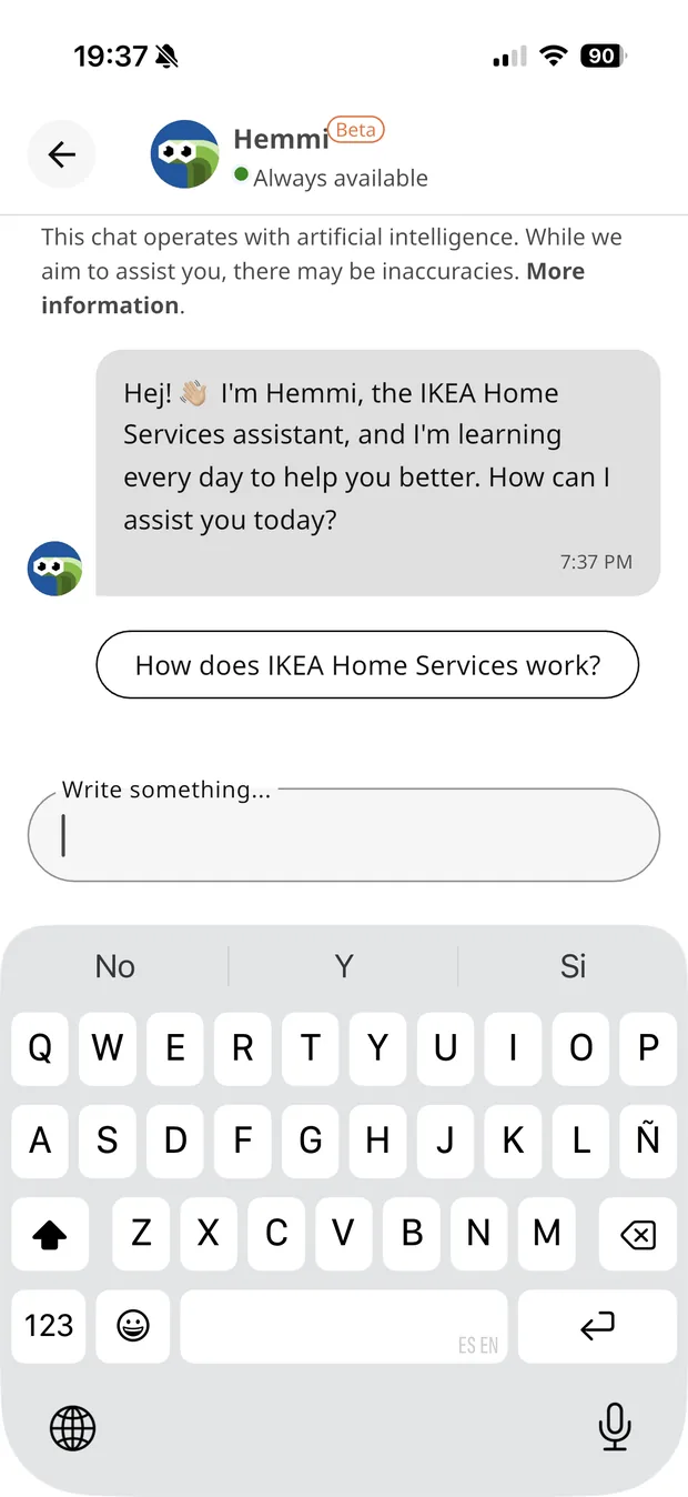 Hemmi, the in-app AI assistant, interpreting a homeowner's described need to route the right service