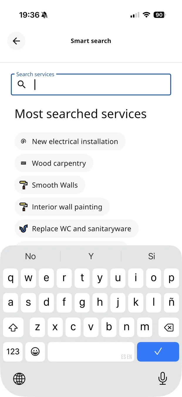 Search screen — finding a service by describing the need