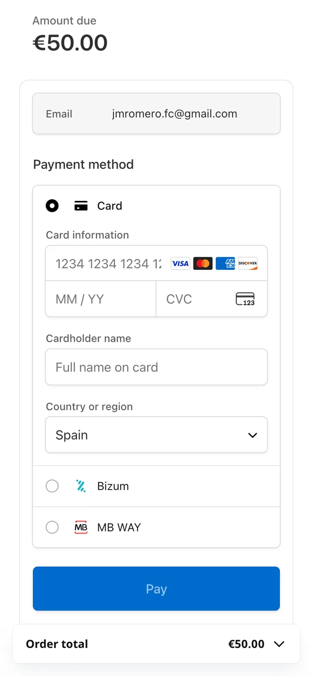 Payment data entry — secure checkout with localised payment methods