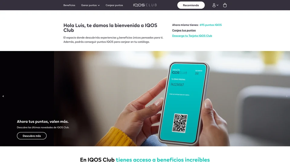 IQOS Club homepage — control version