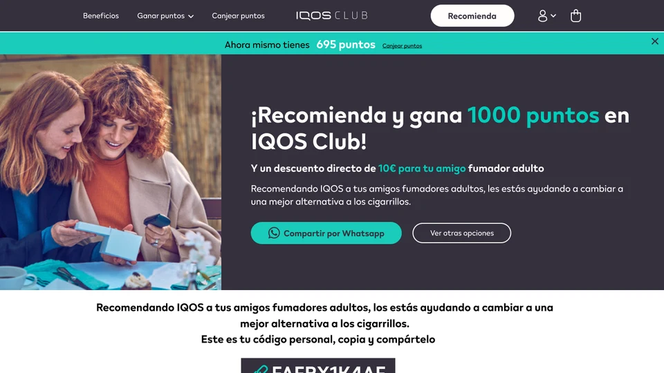 Recomienda control — cluttered layout with 1,000 points reward