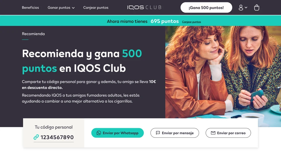 Recomienda V1 — cleaner layout with 500 points reward prominently framed